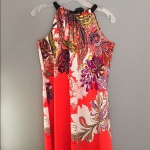 Tahari halter dress, orange paisley floral print